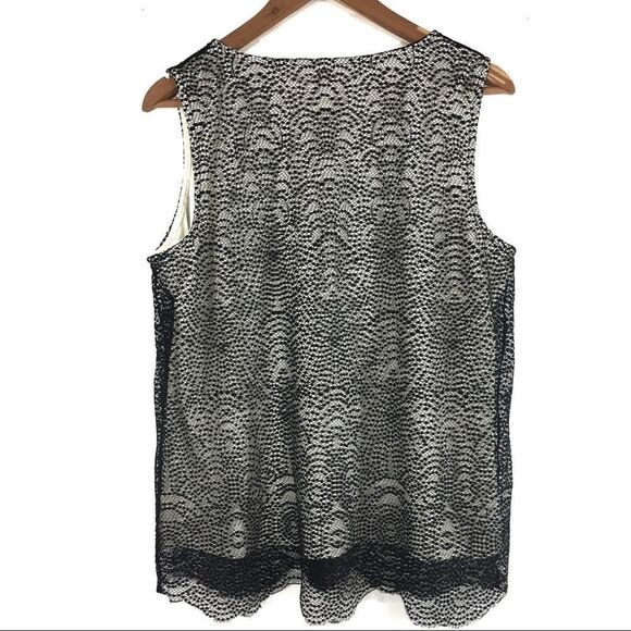 Chicos Top Size 2 Lace Overlay Black Cream Pullover Tank Blouse - Picture 6 of 8